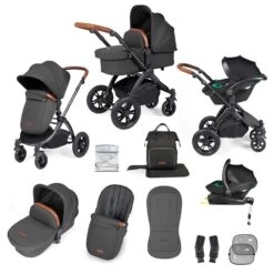 Ickle Bubba Stomp Luxe All-in-One Travel System With Isofix Base - Black/Charcoal Grey/Tan