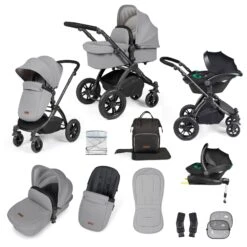 Ickle Bubba Stomp Luxe All-in-One Travel System With Isofix Base - Black/Pearl Grey/Black