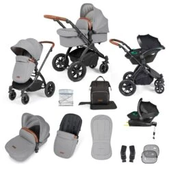 Ickle Bubba Stomp Luxe All-in-One Travel System With Isofix Base - Black/Pearl Grey/Tan