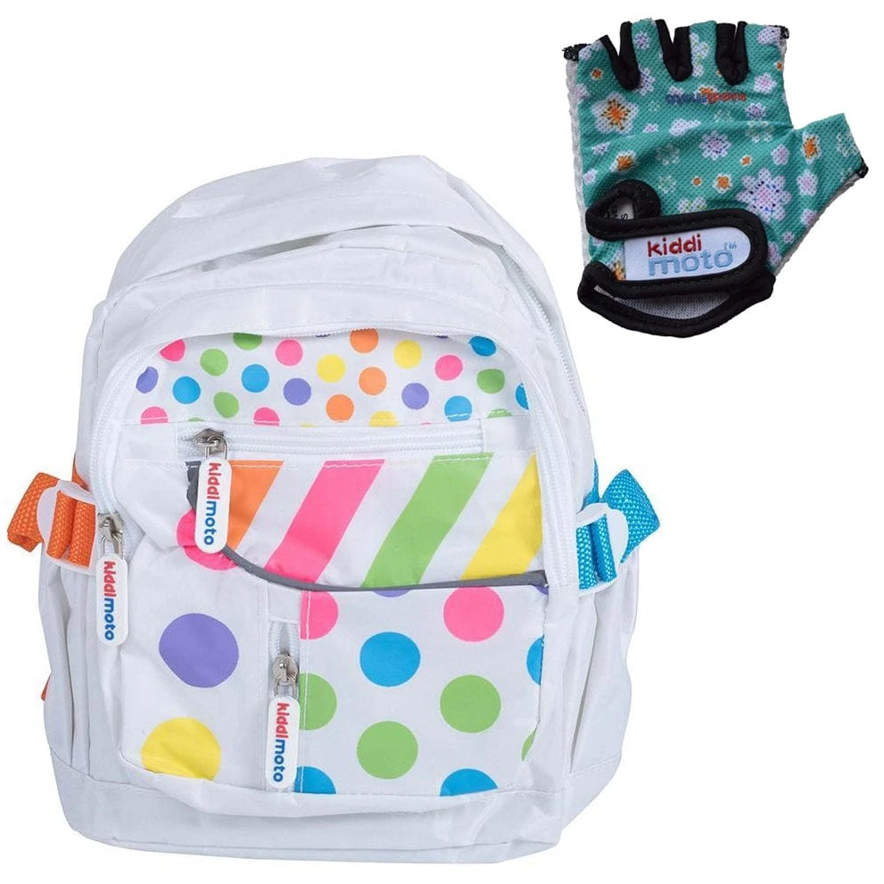 Kiddimoto Back Pack Small Pastel Dotty With Fleur Gloves 3 Kiddimoto Back Pack Small Pastel Dotty With Fleur Gloves